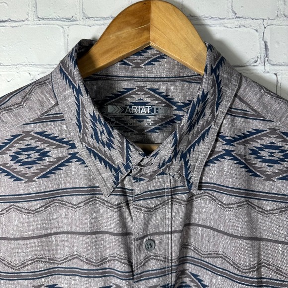 Ariat VentTEK Outbound Classic LS Shirt Grey Navy Southwestern Aztec Mens L T - Picture 2 of 14